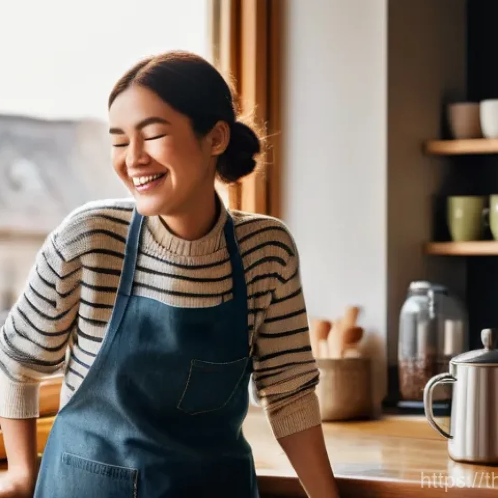 브랜드 스토리텔링의 혁신적 접근법 - A warmly lit, cozy cafe interior. A female customer, casually dressed in stylish but modest attire (...