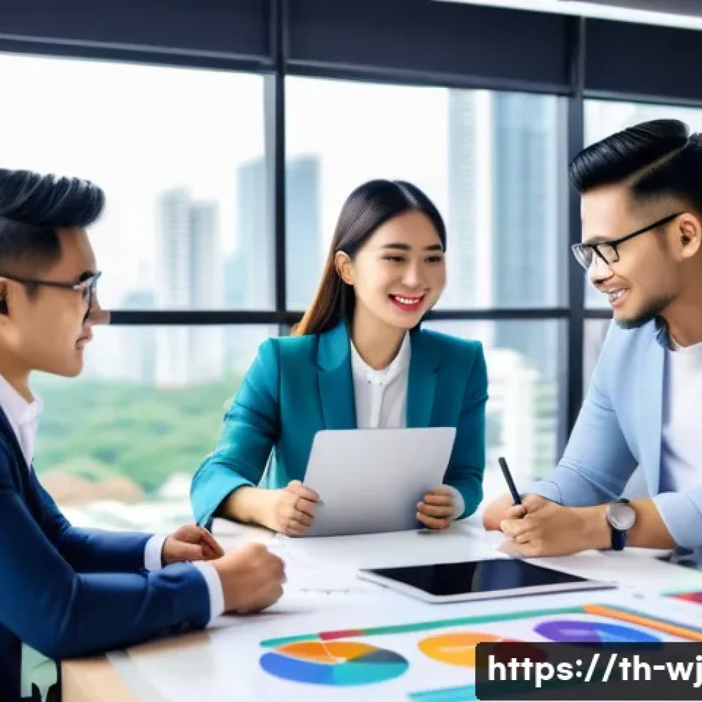 스토리로 소비자와 소통하는 방법 - A vibrant digital marketing team in a modern Bangkok office, brainstorming brand storytelling strate...