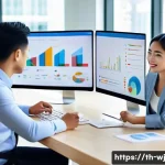 브랜드 스토리텔링의 성공을 위한 핵심 메트릭 - A modern Thai marketing team in a bright office setting, deeply engaged in analyzing social media da...