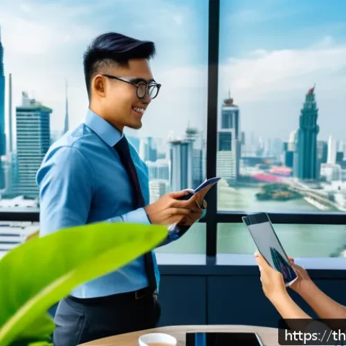 브랜드 스토리텔링을 활용한 실무 사례 - A vibrant, modern workspace scene showing a diverse group of young Thai professionals collaborating ...